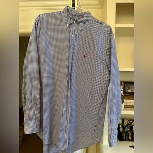 Men's Blue Checkered Shirt Polo button down Ralph Lauren shirt classic fit.